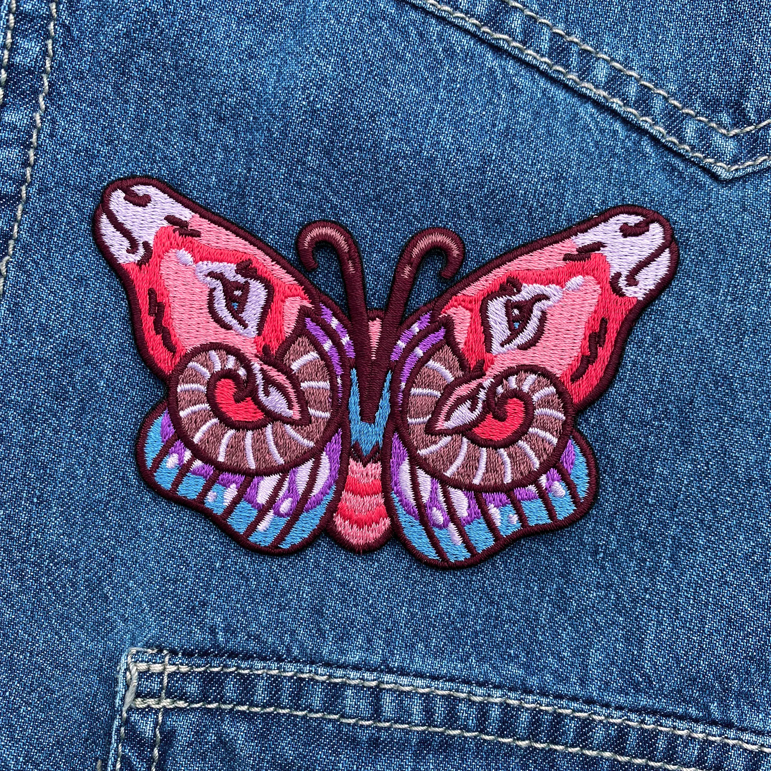 Aries Zodiac Moth, Embroidered Patch - Astrology Butterfly Star Signs - Iron on Patch - Botanical, Boho, Nature - Jackets, Accessories, Backpack - 100% Embroidery, Detailed, Original Design - Fire Sign, Ram