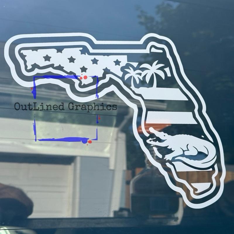 Florida inspired Gators Decal with Palm Trees- Window Decal for Truck - Chevy Truck Decal - Rear truck window - Ford decal - Dodge Decal- Florida Decal-Multiple Colors- Gift for Him - Gift for Her - Decals for trucks
