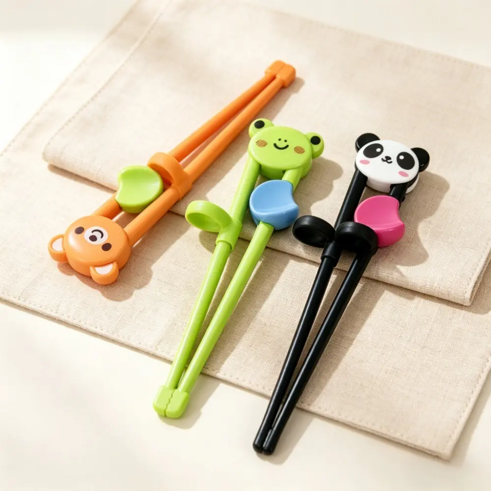 Toddler Training Chopsticks Set - 3 Pairs Cute Animal-Shaped Silicone, Non-Slip Grip for Small Finger Size, Fixed Guide Ring for Effortless Learning, Dishwasher Safe Camping Picnicware Gift