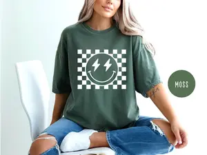 Comfort Colors Checkered Pattern Smile Face Shirt,Retro Smiley Face Shirt,Smile Face Shirt,Happy Face Shirt,Cute Smile Shirt,Smile Shirt