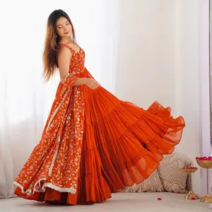 ANARKALI FABRIC: HEAVY PURE SOFT FOX GEORGETTE FABRIC SLEEV FABRIC INSIDE ATTACHED, FANCY WORK BODY, PADDED, SIDE ZIPPER, FIVE LAYER GATHERING BOTTOM CANVAS PATTA Womenswear