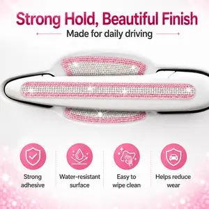 Bling Car Door Handle Stickers for Women, Rhinestone Door Handle Cup Scratch Protector, Glitter Crystal Door Bowl Anti-Scratch Guard Cover, Cute Universal Interior Exterior Accessories Decor Fit Red Aluminum Alloy Accessory