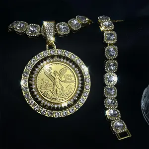 14k Gold Plated Mexican 50 Pesos Centenario Pendant Necklace Hip-hop Style Accessories, Perfect for Street Parties and Celebrations - A Stylish Gift for Family or Friends, Beautifully Packaged in A Gift Box