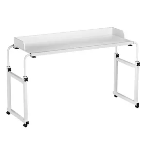 Three choice 120x40CM Height Adjustable Overbed Table with Wheels, Rolling Over-the-Bed Laptop Desk with Raised Baffle, Home Office Bedroom Hospital Workstation Table Rolling Over-the-Bed Laptop Desk with Raised Baffle