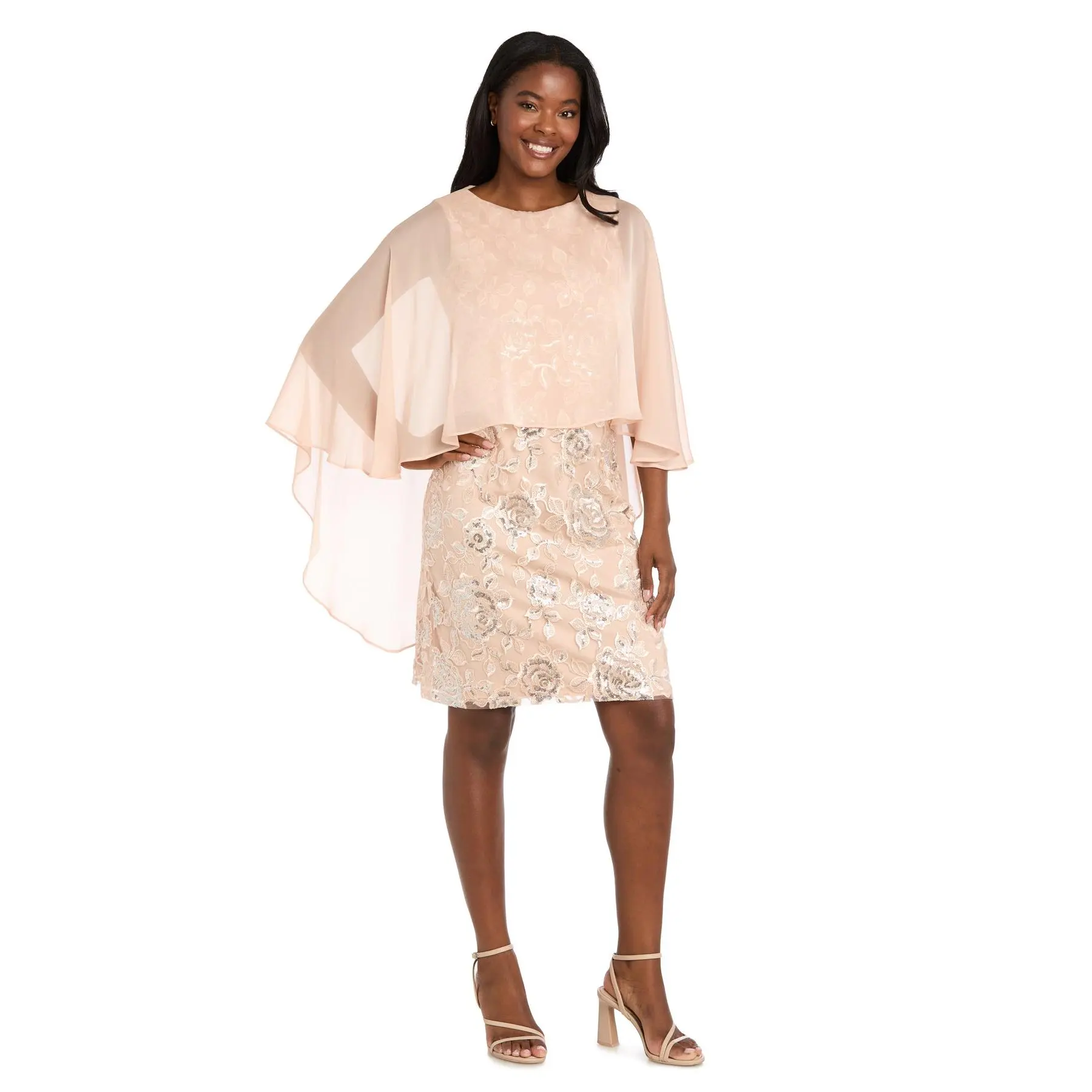 Short Embroidered sequined Cocktail Dress - Petite