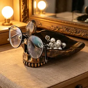 Skull Glasses Stand Holder Resin Eyeglasses Holder Creative Sunglasses Spectacle Display Rack for Desk Nightstand Home Office No Eyeglasses Included