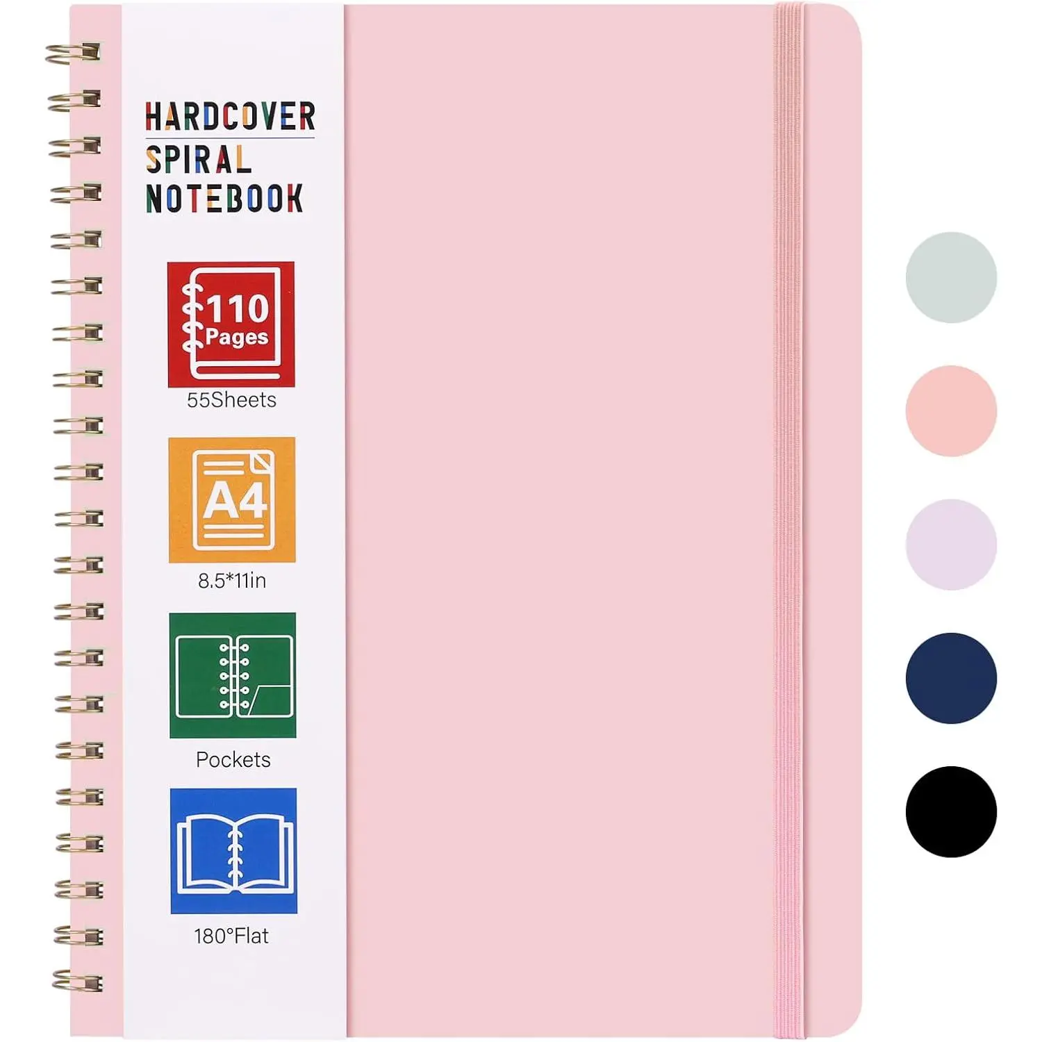 Spiral Notebook 8.5 x 11, A4 Hardcover Notebooks for Women, Large Journal for Work, School, 55 Sheets 110 Pages (Pink)