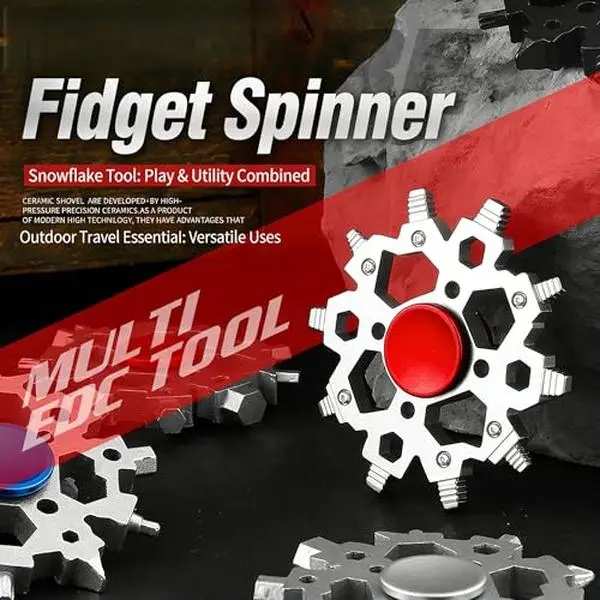 ViloTool 23-in-1 Snowflake Multitool & Fidget Spinner, Portable Pocket Wrench Screwdriver Set for Camping, Bike Repair & Cool Gifts for Men-001