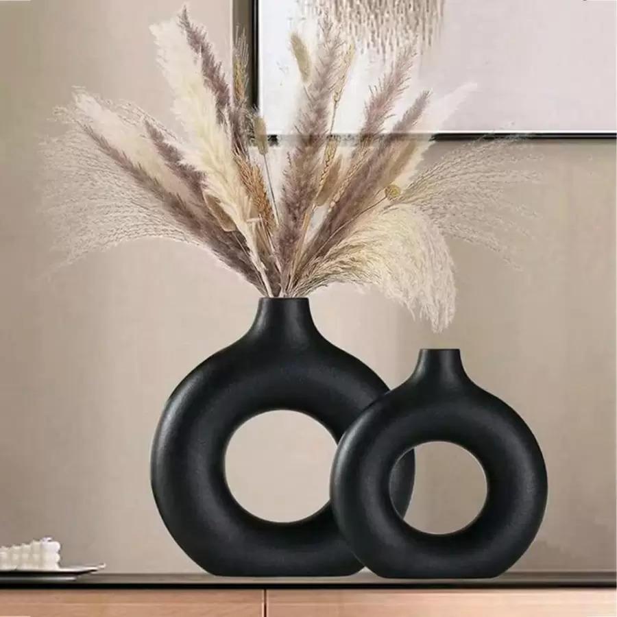 1pc Black Plastic Round Vase Decor, Artificial Dried Flower Vase, Floral Art Vase, Minimalist Living Room & Exhibition Hall Decor, Home Decor, Vase, Ornament, Desktop Decoration. Room Decor Glass Vase