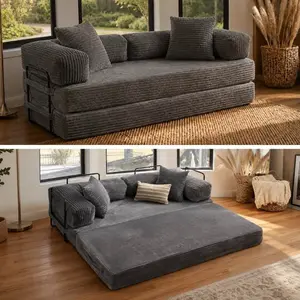 CAODOC 80" Boneless Couch, 5 in 1 Convertible Sleeper Sofa Bed, Oversized Corduroy Floor Futon with Deep Seat, Foldable Modular Pull Out Couch for Small Spaces, Living Room, Guest Bed, Kids Play Area
