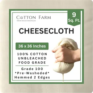 Cotton Farm Grade 100 XL Cheese Cloths - Straining & More; 36x36 Inch; 100% Unbleached Cotton Cheesecloth; Reusable with Hemmed 2 Edges; Ultra-Dense (the finest) Butter Muslin