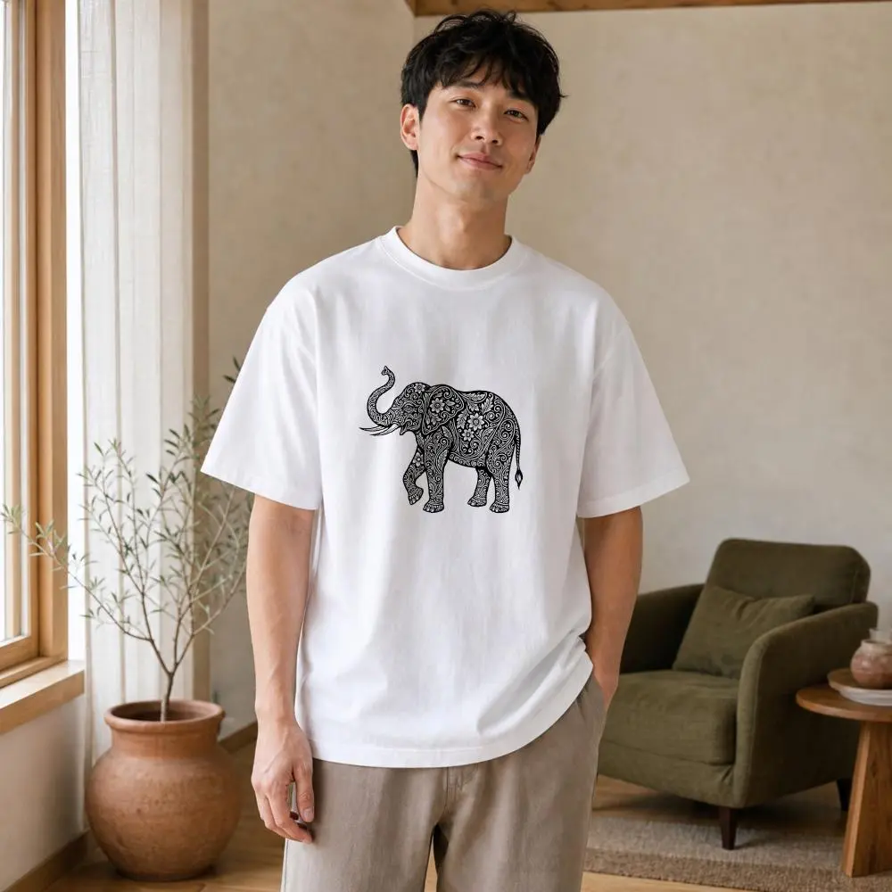 XTAUTO Casual Style, Unisex T-Shirt, Ornate Elephant Graphic, Summer Daily Wear, Gift For Friends And Family