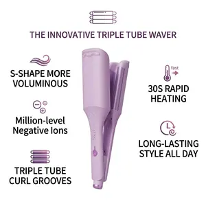 American Latin Wave Hairstyle 3-Barrel Deep V Wave Curling Iron 2026 New Upgrade Adjustable Temperatures Fast Heating 30 Seconds Auto Off Safety Lock Silicone Cover 1.6m Extension Cord for All Hair Types Beauty & Hair Styling Fashionable New Looks