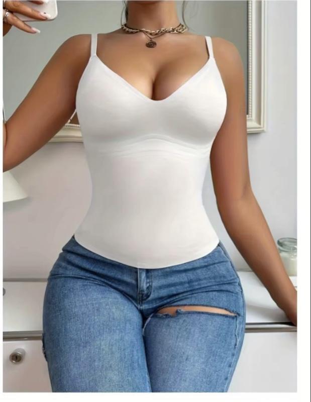 Women's V-Neck Camisole Top with Tummy Control Slimming Waist Cincher No Padding Knit Fabric Poly Womenswear