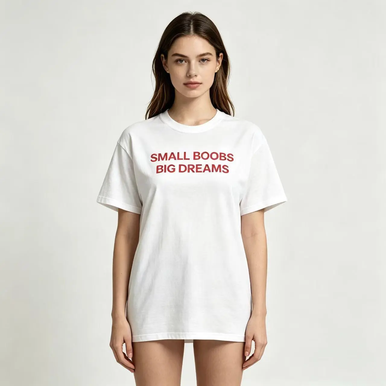 "Small Boobs Big Dreams" Tee – Body Positive Humor – Women's Casual Graphic Top