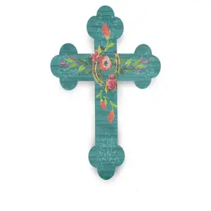 Turquoise Floral Horseshoe Cross Wall Decor