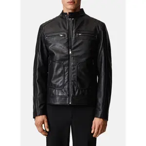 Mens Onyx Black Biker Leather Jacket
