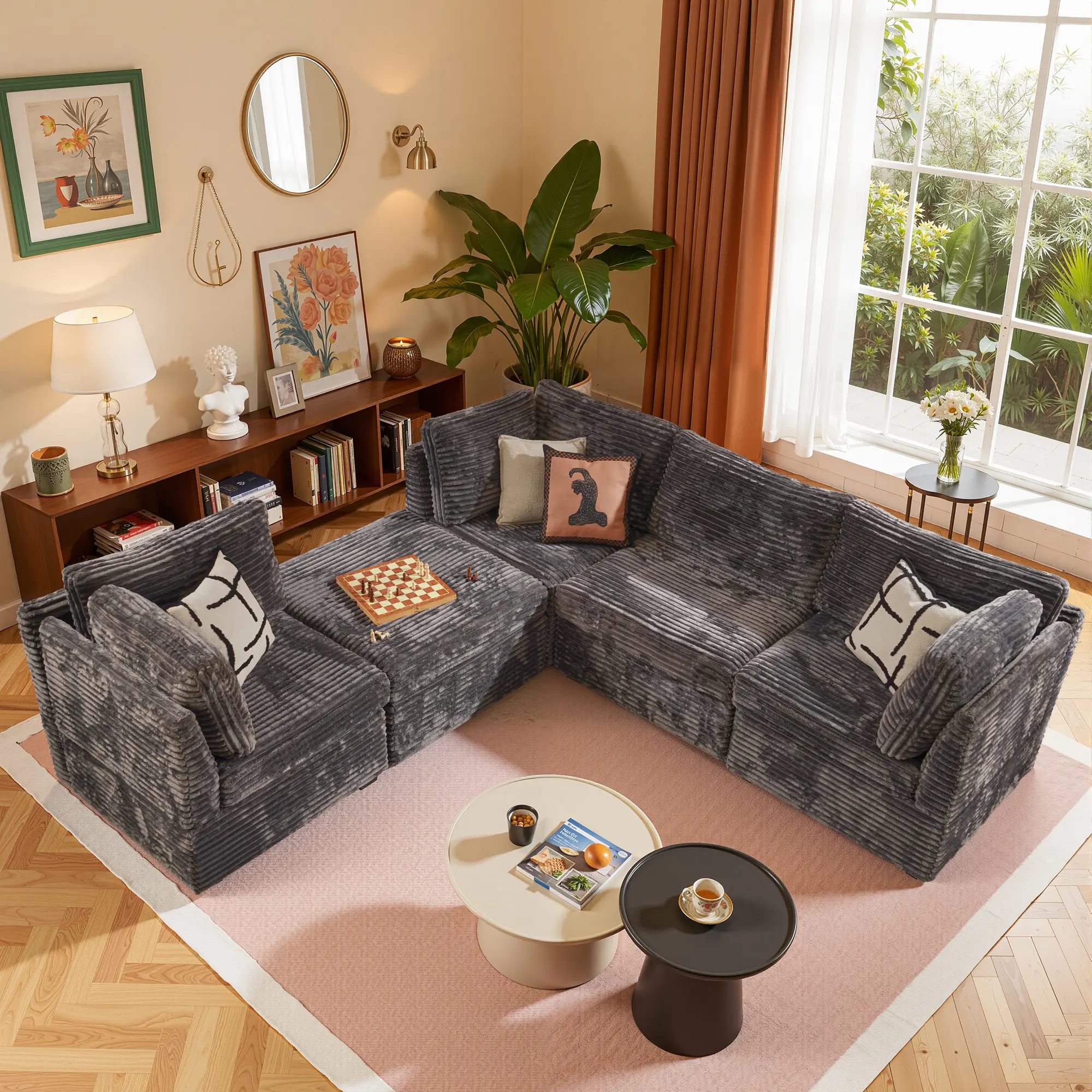 Weaxty 96‘’ Modular Couch Sectionals with Ottoman, Big Comfy Cloud Couches, L Shaped 4 Seat Modular Sectional Sofa, Modern Cloud Sectional Couches for Living Room, Deep Seat Sofa
