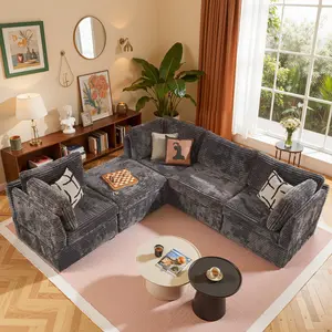 Weaxty 96‘’ Modular Couch Sectionals with Ottoman, Big Comfy Cloud Couches, L Shaped 4 Seat Modular Sectional Sofa, Modern Cloud Sectional Couches for Living Room, Deep Seat Sofa