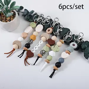 【Quick delivey】 6pcs/set Western Style Silicone Cactus Daisy MAMA Letter Keychain With Heart-shaped And Floral Print Design, Women'S Fashion Accessories, Key Pendant, Holiday Gift