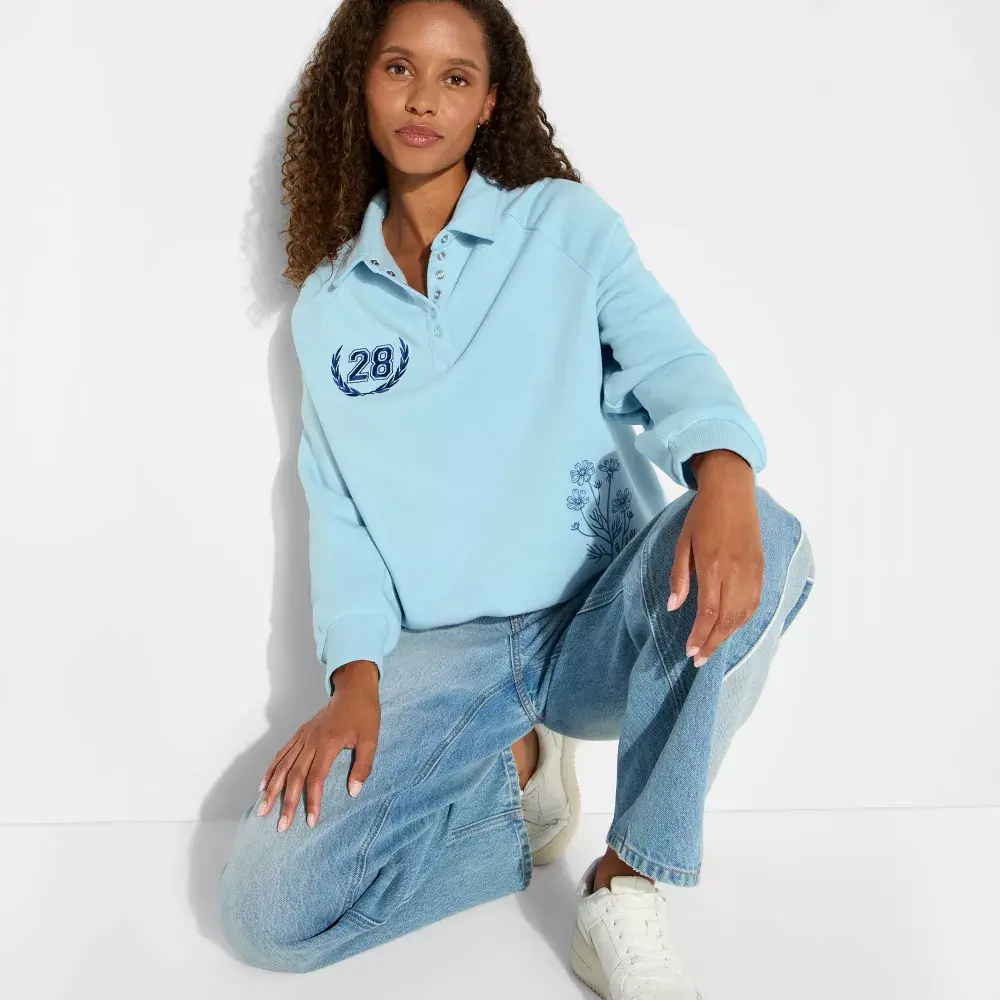 Women's NYC Button-Front Graphic Pullover Sweatshirt