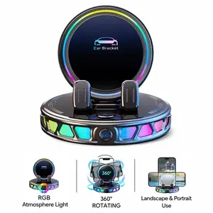 Auto-Clamping Wireless Car Charger Phone Mount - 360° Rotation Anti-Shake Holder with RGB Light, Suction Dashboard Base for iPhone 17 16 15 Pro Max & Android, Premium Car Gift