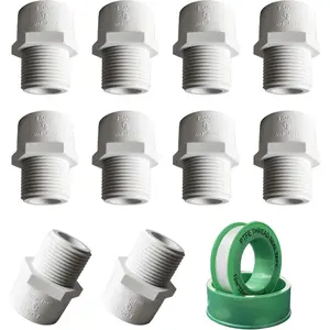 10 Pack 3/4 inch NPT Male Thread PVC Pipe Fitting Adapter Connector, 3/4 inch PVC Pipe Fitting for Sch40 PVC Pipe, Pipe Connectors for Plumbing Water Line, Socket x NPT Male