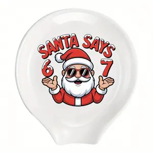 Christmas Six Seven 67 Coffee Spoon Rest Ceramic Spoon Holder Cafe Bar Accessories Funny Meme Stove Top Countertop Kitchen Accessories Christmas Thanksgiving Gift Santa Says Six Seven Christmas Holiday Xmas New Year Gift
