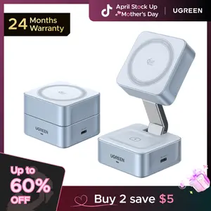 UGREEN 25W Magflow Wireless Charger 2-in-1 Magnetic Charging Station for iPhone 17/16/15/14/13/12 Pro Max, Fast Qi2 Certified Foldable Stand with USB-C Port, Compatible with AirPods, Dual Device Charging,tiktokshopstockup,mothersdaygift