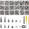 Leathercraft DIY Metallic Punk Accessory Kit - 455PCS 12 Sizes Durable and Stylish Premium Metal Cone Spikes, Square Pyramid Studs, Round Dome Rivets for Punching, DIY Craft Decoration, Punk Style Transform Your Style