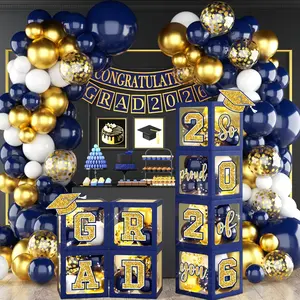 Class of 2026 Graduation Decoration Set Navy Blue Gold Balloon Arch Letters Grad Party Supplies