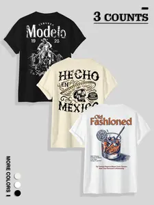 3-Pack Mexican Cowboy & Old Fashioned Cocktail Graphic Tees | Western Vintage Casual Streetwear Short Sleeve Tops
