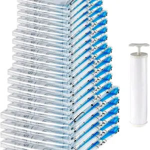Vacuum Storage Bags with Hand Pump for Travel, Space Saving Compression Bags for Clothes, Clothing, Blankets and Duvets, Clear, 20 Pack (5 Small, 5 Medium, 5 Large & 5 Jumbo)
