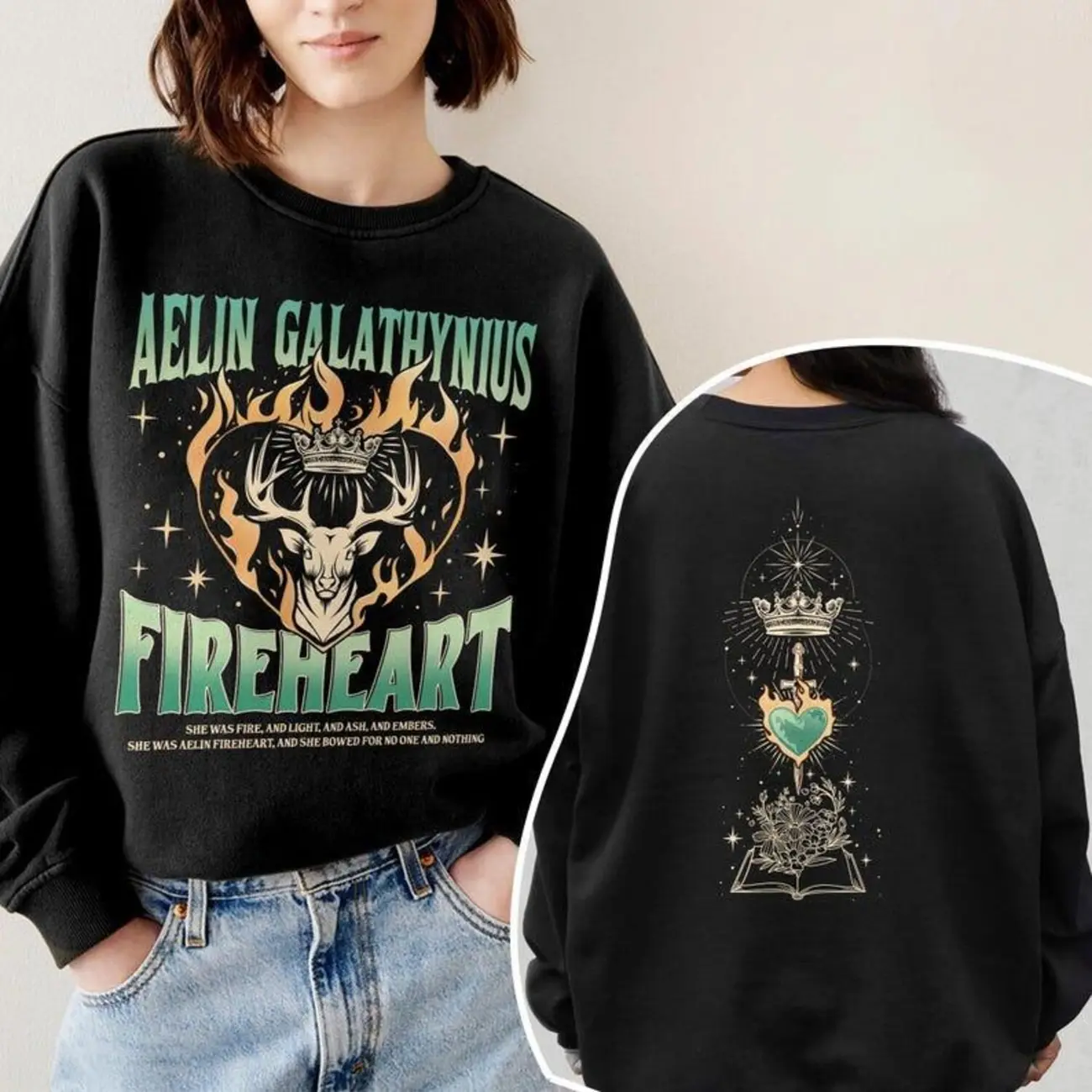 Fireheart T-shirt, Terrasen Sweatshirt, SJM Inspire Two Sides, Kingsflame The Thirteen Hoodie, Book Merch Y