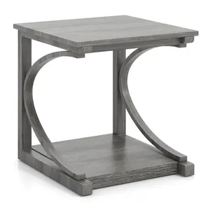 COSTWAY - C-shaped 24 Inch 2 Tier Square End Table Sofa Side Table-Grey