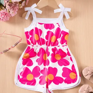 Toddler Girl's Floral Print Cami Romper, Cute Sleeveless Spaghetti Strap Romper for Summer, Toddler Girls Clothing for Daily Wear, Baby Girl Clothes