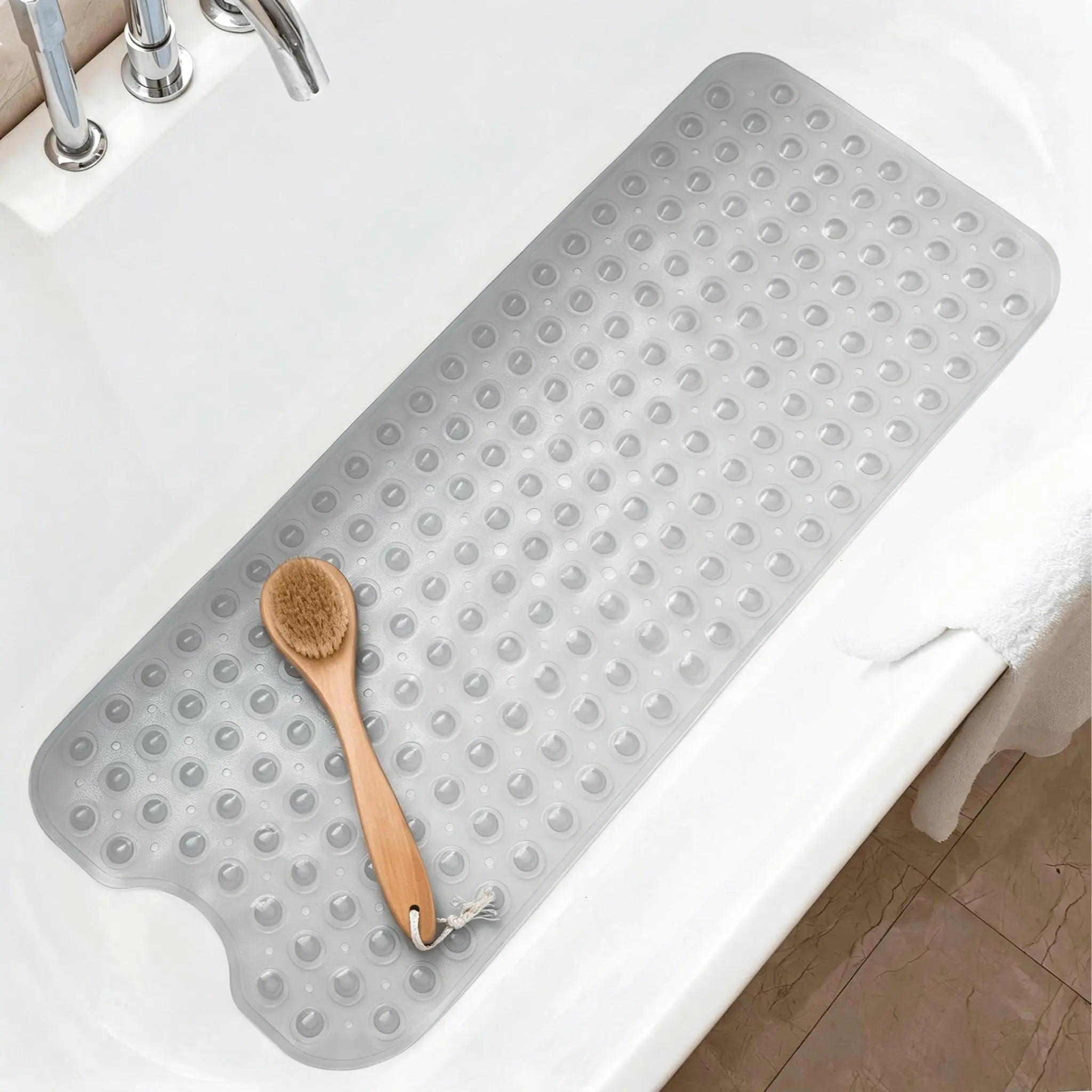 Shower Floor Mat 40x16 Inch,Non Slip Bath Mat With Firm Suction Cups,Extra Large Machine Washable Bathtub Rug,Drain Holes Keep Tub Clean,Waterproof Mold Resistant Rubber PVC Mat,Blue Black Transparent Light Gray,Home Essentials For All Ages Family