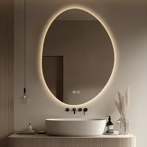 Yoding LED Bathroom Mirror with Lights 25x33", Stepless Dimmable Irregular LED Mirror with Anti-Fog, Memory, Al-Alloy Lampshade, Frameless Makeup Wall Mirror for Bathroom (Horizontal/Vertical)