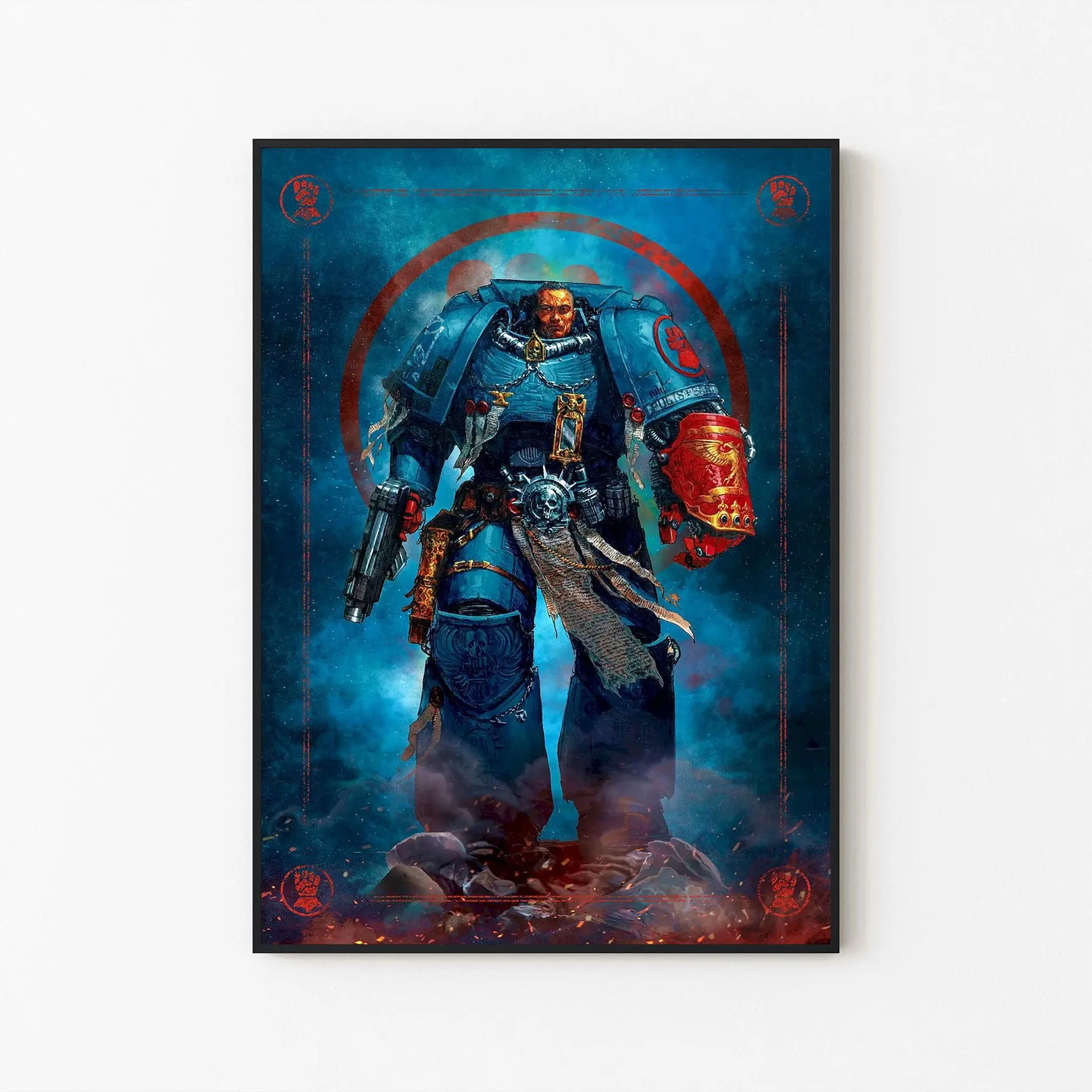 [New Gaming Decor - Sale Up To 40%] [Unframe] Crimson Fists Marine Poster, Sci-Fi Space Soldier Wall Art, Futuristic War Artwork, Gaming Room Decor, Collector Gift