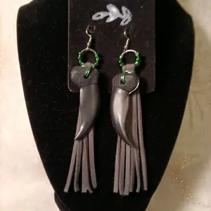 Foux Bear Claw Dangle Earrings with Green Beads