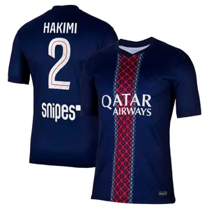 Blue Color PSG Hakimi Home Soccer Jersey, PSG Hakimi Dark Blue Navy Home Short Sleeve Soccer Jersey