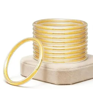 Glitter Jelly Bracelets for Women – Sparkling Silicone Bangle Set – Soft Flexible Fashion Bangles