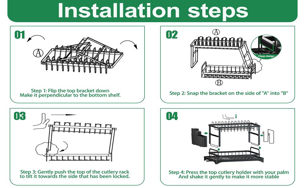 【Holiday Haul】Drying Rack Kitchen, 2 Tier Dish Drying Rack, Space-Saving Large Dish Racks for Kitchen Counter with Drainboard Extendable Spout Strainers & Utensil Holder and Knife Slots