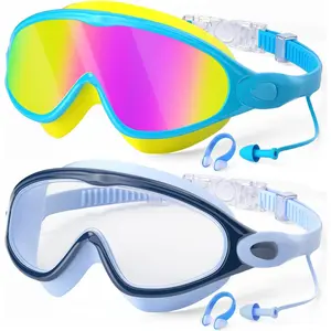 Swim Goggles 2 Pack Swimming Goggles Anti-Fog UV Protection Wide View   Goggles for Boys Girls 3-15