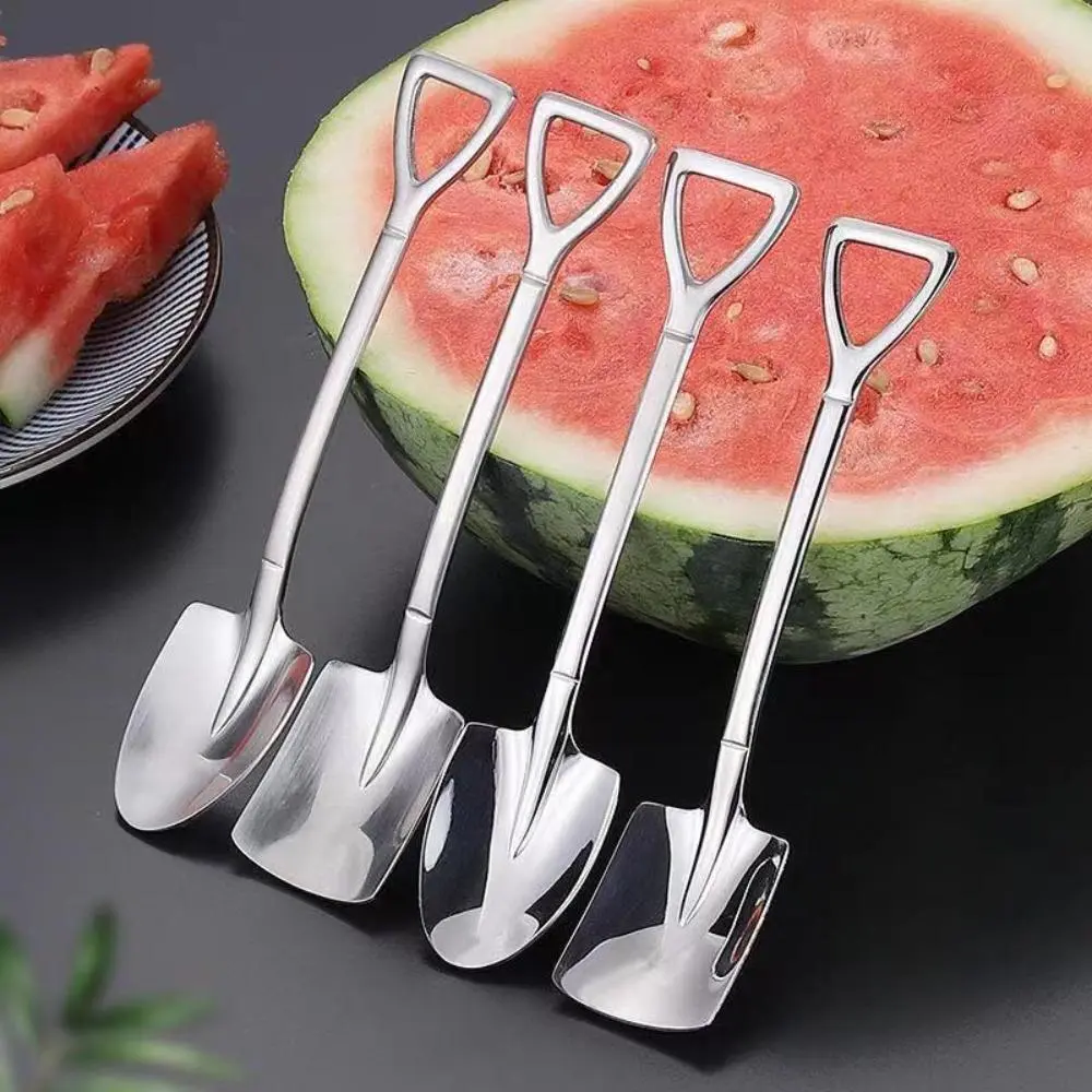Novelty Shovel Spoon Set, 10-Piece Stainless Steel Dessert Spoons for Watermelon, Ice Cream, Coffee, and Tea, Fruit, Cutlery, Sturdy, Tableware, Serving, Eating Watermelon, Dig Into Watermelon
