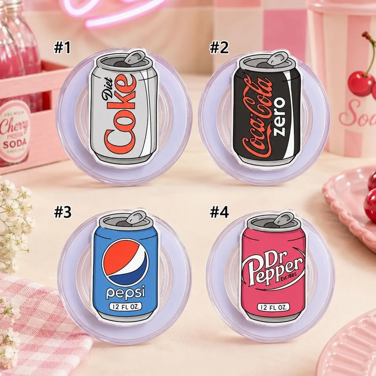 Retro Soda Can Phone Grip Stand, Cute Soda Pop Acrylic Phone Holder, Kawaii Soft Drink Phone Stand, Beverage Lover Gift Accessory