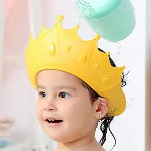 [Holiday Haul] Cute Cartoon Crown Baby Shower Cap – 1 Pack, Reusable Soft Silicone, Comfortable & Protective for Eyes and Ears, Perfect for Kids and Home Bath Time