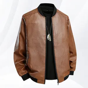 Baseball Collar Motorcycle Style PU Leather Jacket for Men — Autumn/Winter Loose Casual Aviator Jacket, Versatile Windproof Outerwear