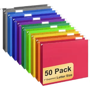 50 Pack 10 Colors Letter Size Hanging File Folders with 1/5-cut Tabs for Organizing Files Documents and Papers at Home and Office