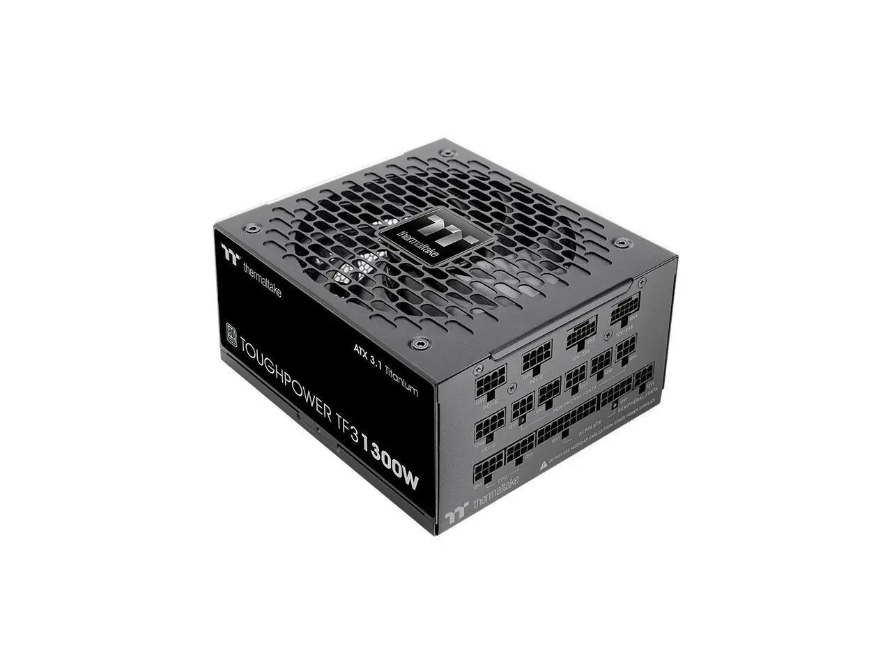 Thermaltake Toughpower TF3 1300W; 2X Native PCIe 5.1 12V-2x6; Dual-Color H++ Connectors; Etched Flat Cables; Multi/Single Rail OCM Toggle; 100% Japanese Capacitors; 80+ Titanium; PS-TPD-1300FNFATU-1